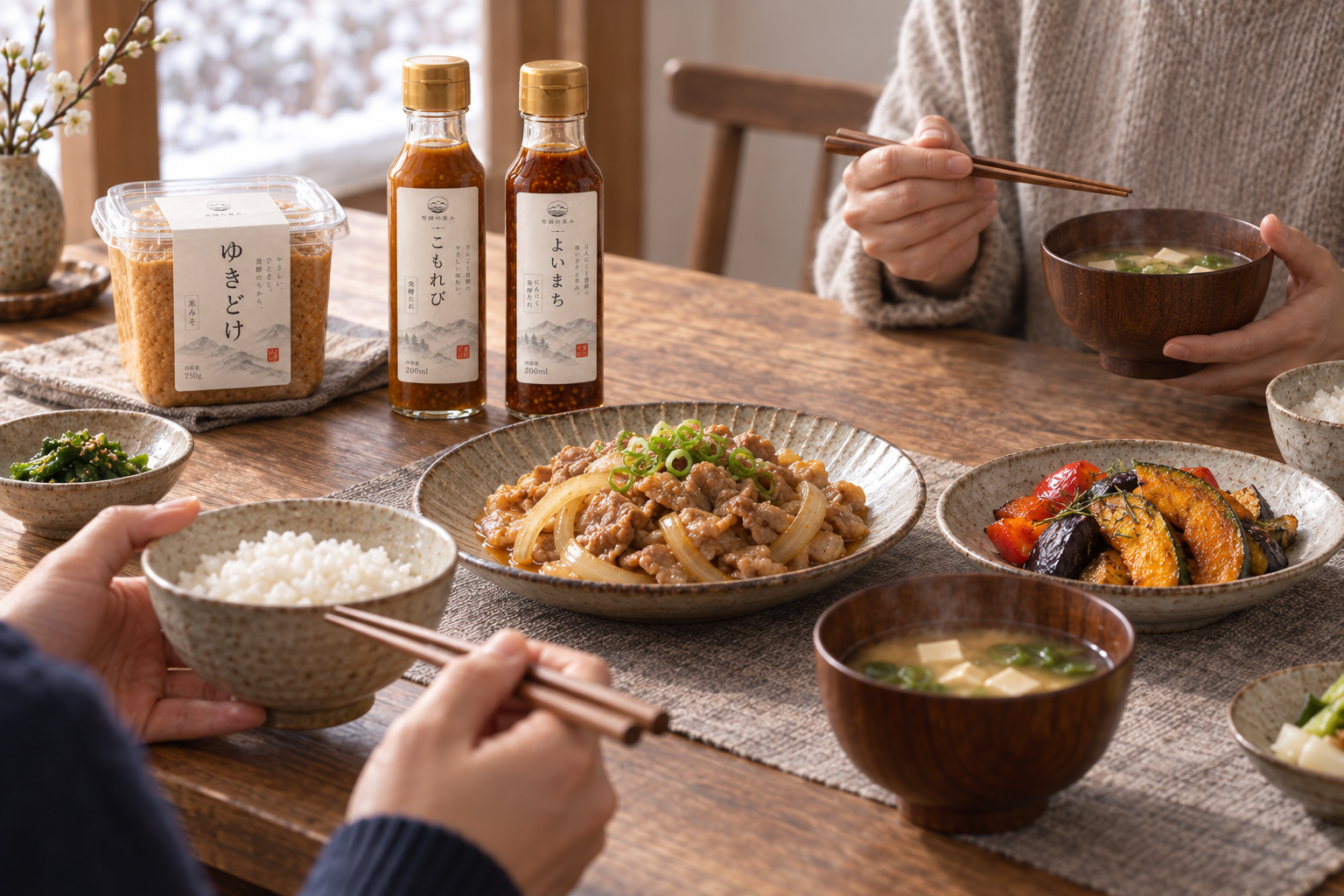 三つの発酵調味料が並ぶ日常の食卓