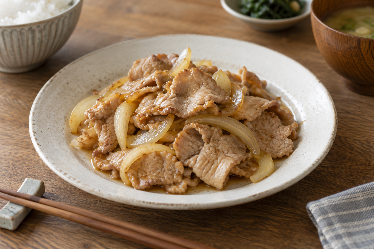 りんご発酵だれを絡めた豚肉と玉ねぎ